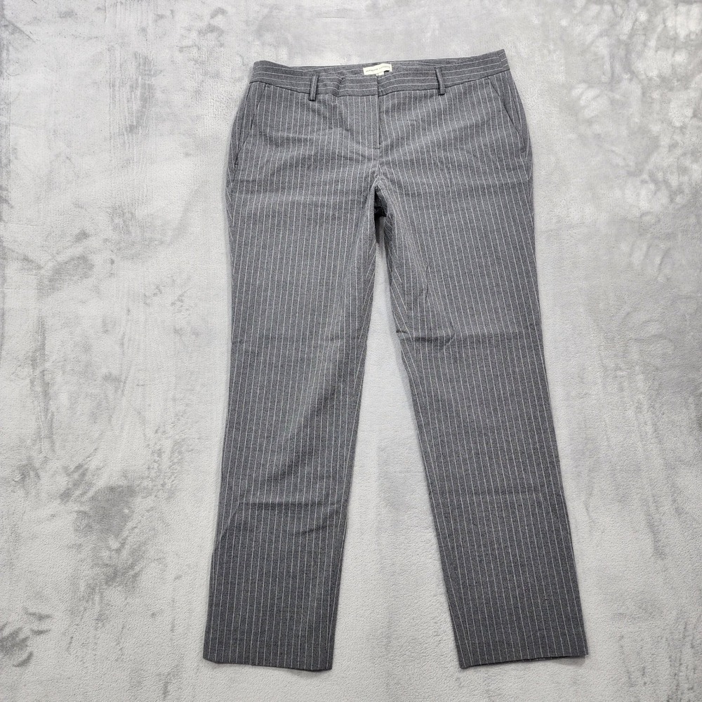 Adrienne Vittadini Pants Womens 10 Gray Striped Mid Rise Slim Leg Office Preppy